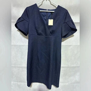 Trina Turk Womens Navy Blue Textured V-Neck Ruffle Short Sleeve Lined Dress Sz 4